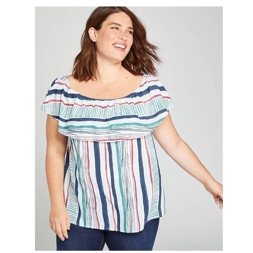 Lane Bryant Striped Off-The-Shoulder Top 14/16 - Picture 4 of 7